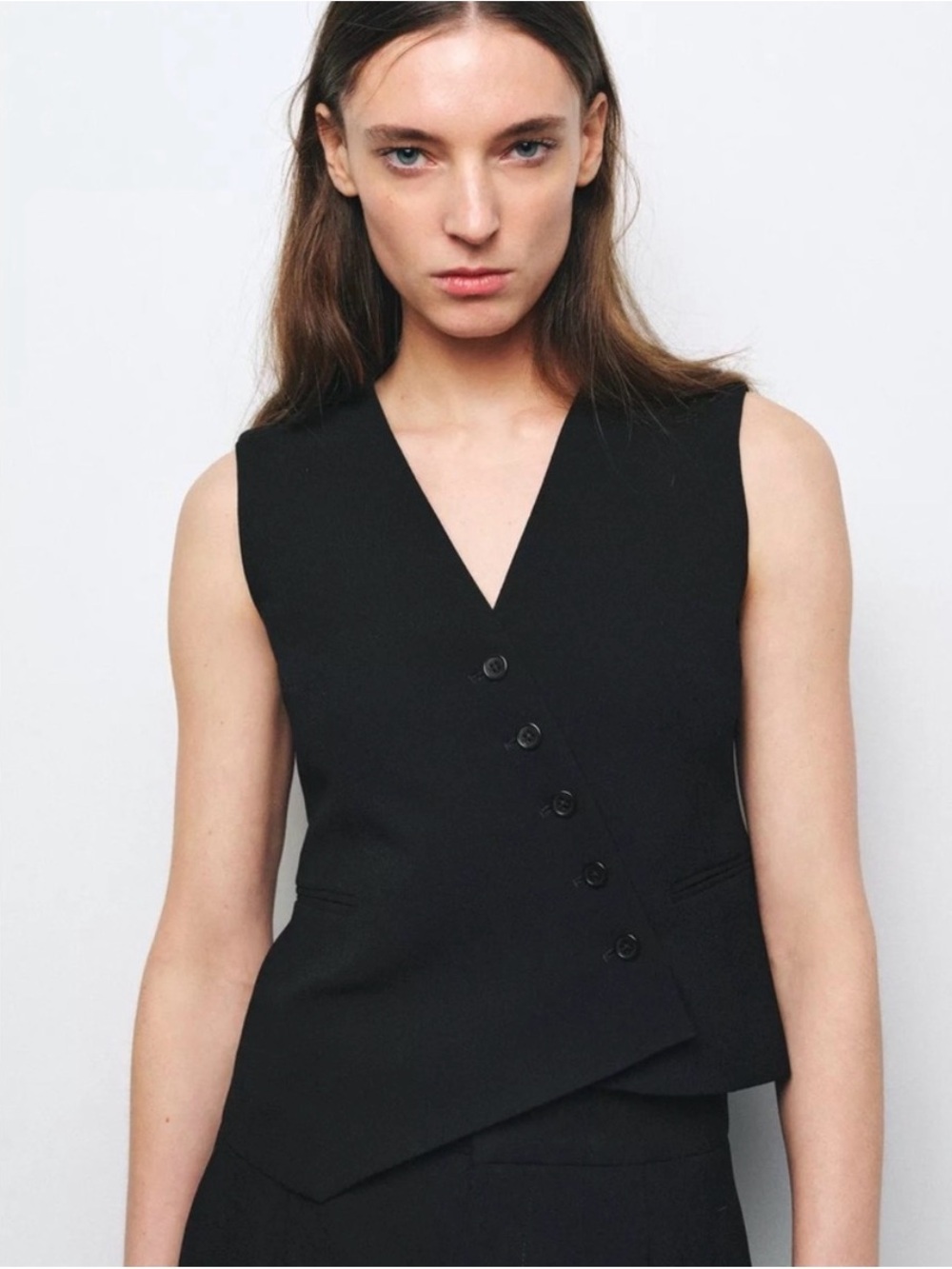 Zara Black Asymmetric Buttoned V-Neck Vest